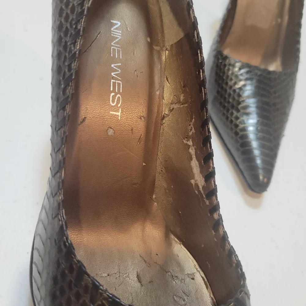 Nine West Brown Snakeskin Pointed-Toe Heels